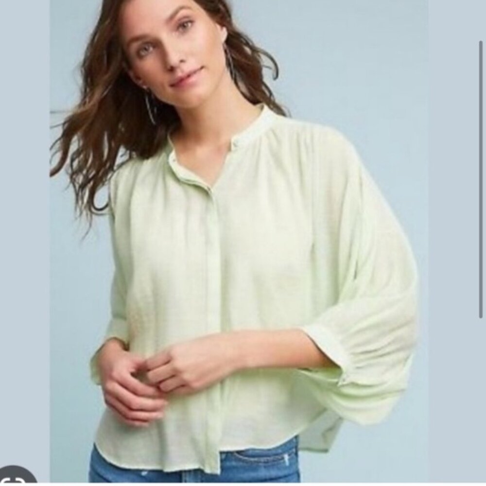 Anthropologie Maeve Brynna GreenButton Top Size S